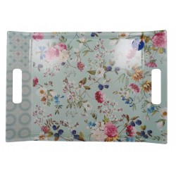 Plateau vitrifie 47x31 cm FLOWER TAPESTRY GREEN