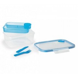 033094 Snipslock lunchbox carré bleu 1.5l plateau + couverts+ saucière