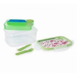 033096 Snipslock lunchbox rectangulaire fleurs 1.5l plateau + couverts +réfrigerant + sauciere