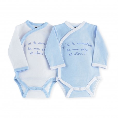 2 bodies ML croisés assortis 100% coton 50-62 Livrables par 6) caractère de mon père