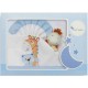 Parure pour lit de bébé avec peluche 60x120 - 3pieces blanc/bleu Girafe ours 03124-11