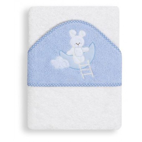 Cape du bain 1x1 m coton blanc/bleu petit lapin et escalier 1113-11