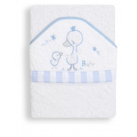 Cape du bain 1x1 m coton blanc/bleu petit canard et bébé 1121-11