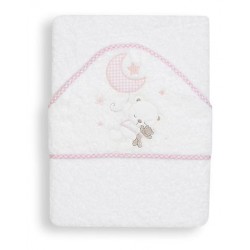 Cape du bain 1x1 m coton blanc/rose petit ours et étoile 1119-12