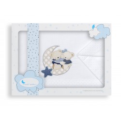 03179-11 Parure lit de bebe 3p60x120 100% coton Osito amoroso blanc/bleu