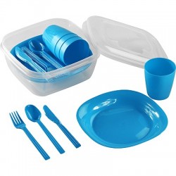 12100SIV CAMPING SET HAWAII 4 PERSONNES (4 ASSIETTES 4 GOBELETS 4 SET 3 COUVERTS) (Vert/Rose/Bleu)