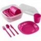 12100SIV CAMPING SET HAWAII 4 PERSONNES (4 ASSIETTES 4 GOBELETS 4 SET 3 COUVERTS) (Vert/Rose/Bleu)